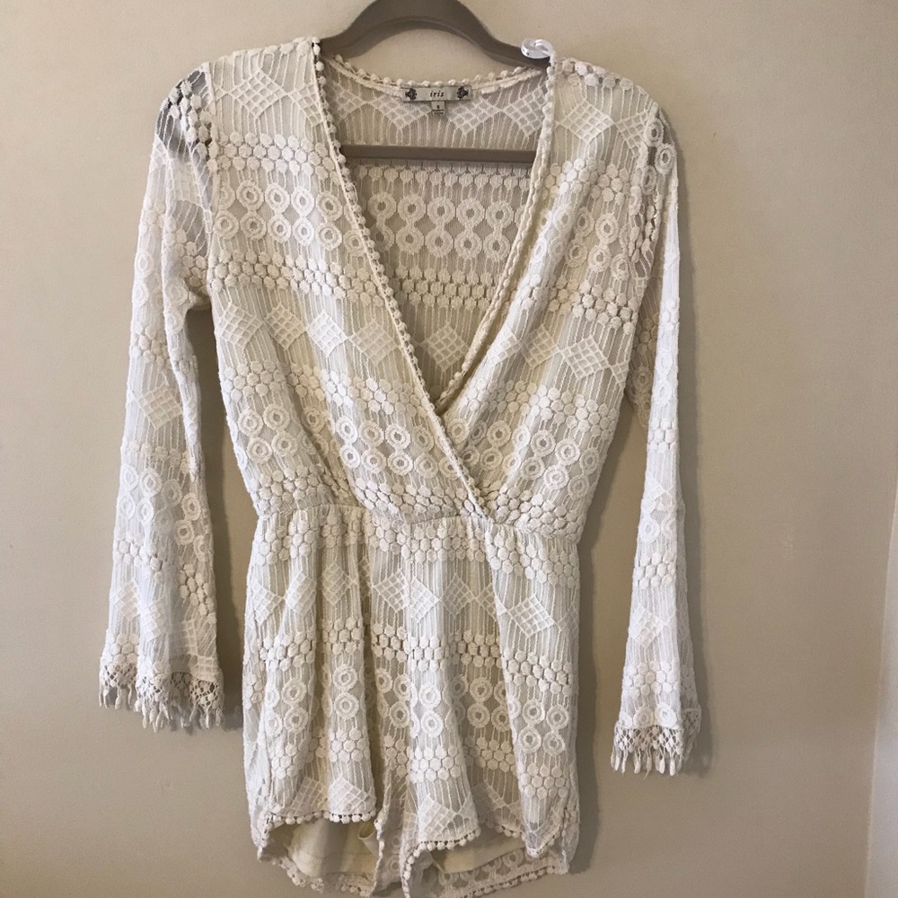 Boho lace romper long bell sleeves